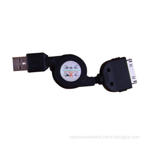 USB Cable to 30-pin Retractable Cable with Data Transfer, Charging and Sync, Made of Copper
